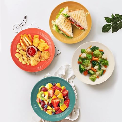 Image of YANCI 23 cm Large Deep Plastic Plates, Unbreakable and Reusable Light Weight Dinner Plates Pasta and Dumpling Bowl Microwave Safe BPA Free Dishwasher Safe, Set of 4, Yellow