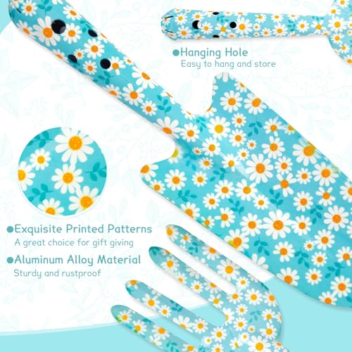 Gardening Gifts For Women, Garden Tools Set Floral Print Fork Trowel Set, Birthday Gift For Women Friends Mum, Gifts for Mothers Day Christmas, With Candles, Hand Creams, Gloves (Blue) - Image 3