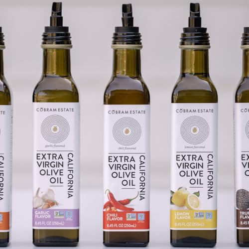 Image of Cobram Estate Artisan Essentials Lemon, Garlic, and Chili Infused Olive Oil - Low-Fodmap Diet Friendly, First Cold Pressed 100% California Extra Virgin Olive Oil - Non-GMO, 3 x 250ml Bottles (Variety)
