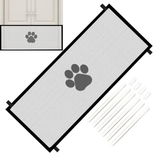 階段用犬用ゲート - 折りたたみ式、メッシュ、ワイド、格納式| ポリエステルネット付き室内安全バリア ペットフェンス仕切り 戸口、キッチン、廊下、デッキ、階段の保護に