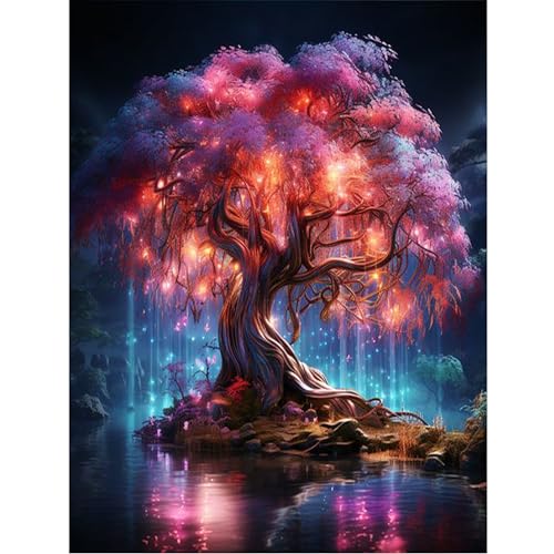Yunruily Baum des Lebens malen nach Zahlen Kits für Erwachsene-Baum des Lebens malen nach Zahlen Erwachsene,Aufstellen malen nach Zahlen auf Leinwand für Geschenke nach Hause Wanddekoration(40cmx50cm)