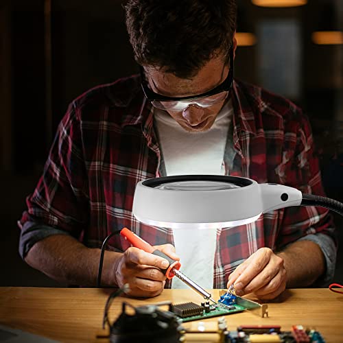 Magnifying Glass With Light 10X Lighted Magnifier With Weighted Base 4.8” Lens For Clear Magnification Desktop Magnifying Glass For Painting Miniature,Jewelry Pieces,Reading, Hobbies, Crafts,Sewing #TOP2