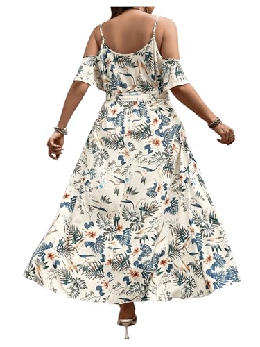 Image of Floerns Women's Plus Size Cold Shoulder Short Sleeve Split Thigh Long Dress