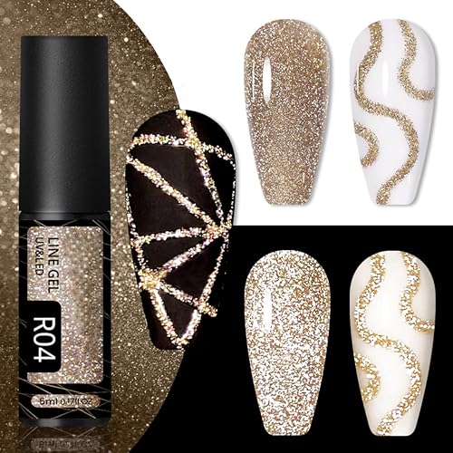 Smalto UV Liner oro – Gel glitterato per unghie con pennello fineliner, nail art francese per saloni fai da te, lucidante UV per donne manicure Beauty (oro)