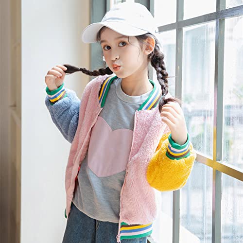 Fleece Zipper Jacket for Toddler Girls Splicing Standing Collar Thicken Brushed Coat Baby Girls Cute Comfy Clothes3