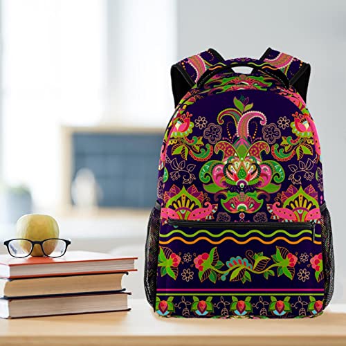 Sac à dos rétro Mandala indien multicolore taille M avec porte-bouteille