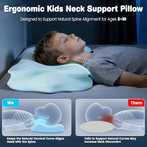 Image of 2026 New Toddler Pillow, Kids Cervical Pillow for Neck and Shoulder, Cooling Orthopedic Memory Foam Pillow,Ergonomic Neck Support Pillow for Side,Back and Stomach Sleepers,Odorless Aged 3-10 Years Old