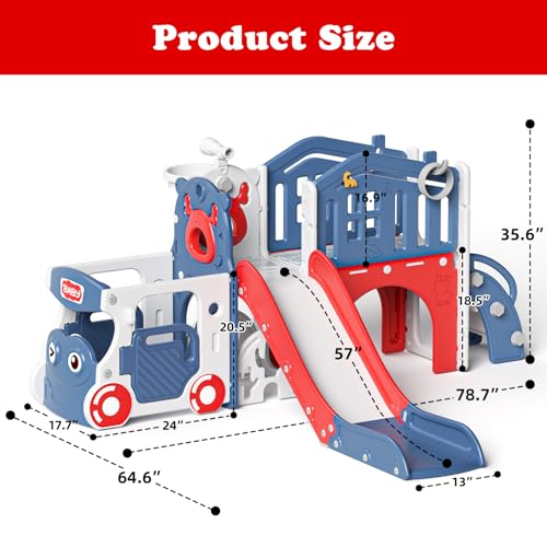 Image of XJD 10 in 1 Toddler Slide, Kids Slide for Toddlers 1-3 (Blue Red, Large)