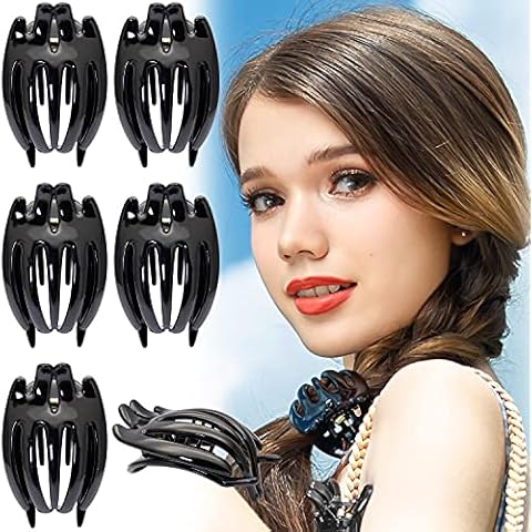 RC ROCHE ORNAMENT 6 Pcs Womens Cute Curve Hollow Barrette French Concord Eyelet Side Slide Claw Clamp Comb Clutcher Premium Fashion Accessory Hair Clip, Medium Black Cover