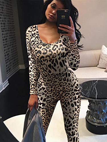 Gokatosau KO039-GOLDLEOPARD-M Women'S Sexy Long Sleeve Bodycon Solid Outfits Club Rompers Jumpsuits Goldleopard thumb #2