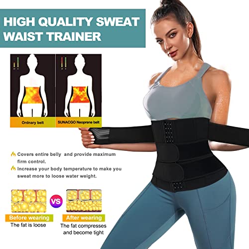 Sunacgo Waist Trimmer For Women Sweat Waist Trainer For Tummy Control Adjustable Straps Sports Girdle For Workout(Black,Medium) #TOP1