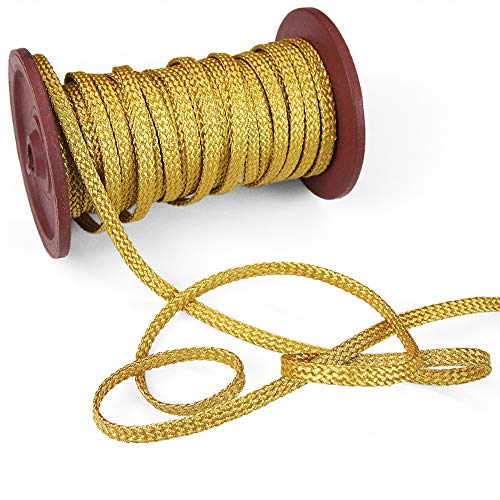 5 Yards of LULLY Plaited Metallic Flat Cord (for Loops and Curves), Yellow Gold