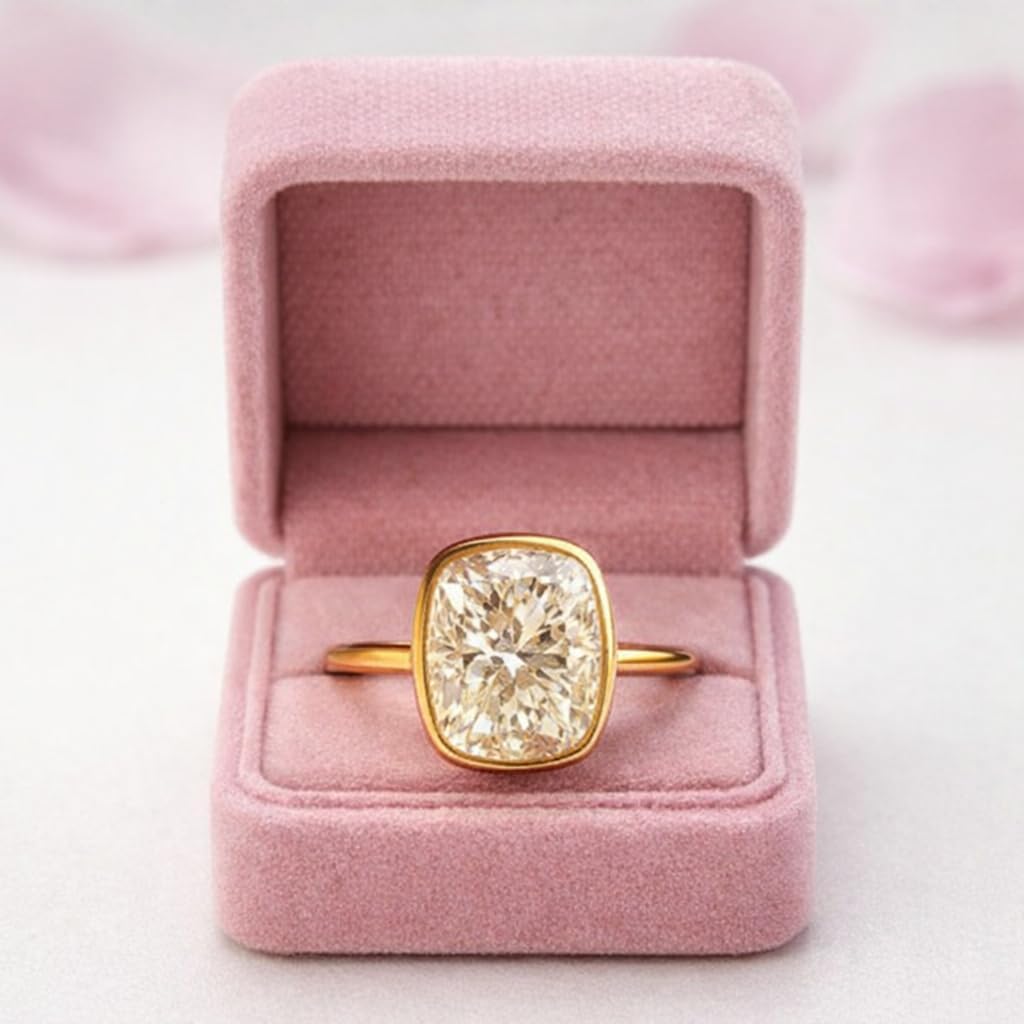 Bezel Set 6 Ct Cushion Cut Moissanite Engagement Ring Elongated Cushion Solitaire Wedding Ring in 18K Solid Gold Proposal Anniversary Jewelry Wedding Gift For Bridal