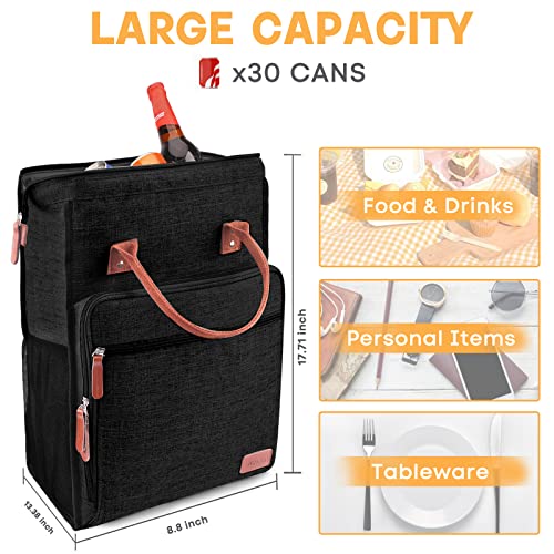 Cooler Backpack 30 Cans Insulated Leakproof Cooler Bag, Waterproof Large Capacity Backpack Cooler Lightweight Camping Lunch Backpack For Hiking, Beach, Fishing (Black) #TOP1