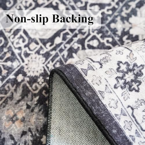 Entryway 2x4 Washable Area Rug: Oriental Stain Resistant Kitchen Runner Rugs Farmhouse Ultra Soft Bathroom Bedroom Print Floor Mat Thin Non Slip Indoor Carpet for Living Room Laudry Room(2x4,Black)