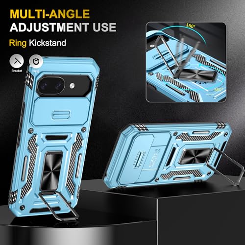 Image of Slide Camera Cover with Ring Holder Mobile Phone Case Cover for Google Pixel 9a (Blue)