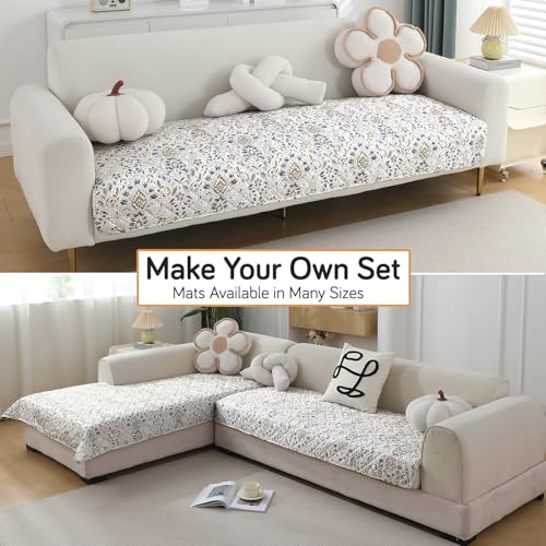 Image of HOKIPO Printed Waterproof + Anti-Slip + Quick Dry Sofa Seat Mats, Damask White - Length 110cm (AR-5230-P9)