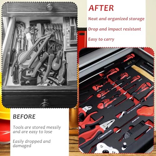 6 Pack Tool Box Foam Inserts for Cases with 1pcs Cutter Tool 18 x 12 x 1 Inch Tool Box Liner Polyethylene Foams Sheets Cuttable Red & Black Toolbox Kaizen Organizer and Storage Shadow - Thumbnail 5