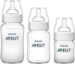 AVENT Kit 3 Mamadeiras Clássica Anticólica 125/260/330ml, Transparente