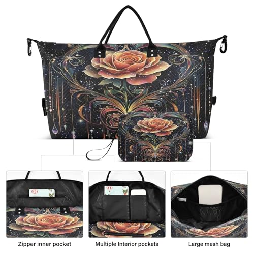 Weekender Bags Travel Duffel Gym Bag Dream Rose Carry on Overnight Tote Bag with Toiletry Bag for Airplane Travel Trip Gym Yoga2