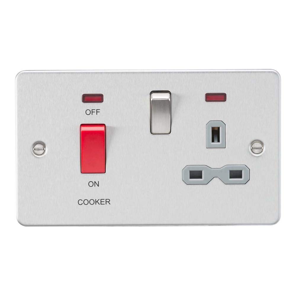 Knightsbridge FPR8333NBCG Flat Plate Dp Switched Socket with Neon, Silver — image 1
