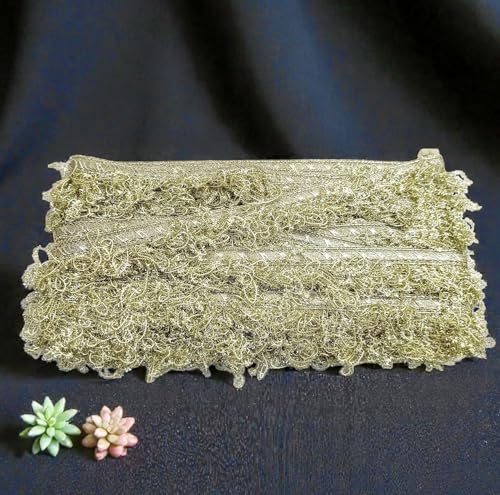Image of Golden Kiran Fringe lace for Dupatta Wedding Bridal Dresses jhalar Trim, Fancy Kiran Lace for Fabric Dresses Decorating, khichdi jhalar Border Lace (Olive Water Golden)