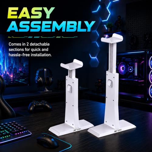 Image of ANT Esports Universal Headset Stand for Gaming Headphones, Adjustable Height 22.5-33.5 cm, Durable ABS, Anti-Slip Rubber Base, 2-Piece Detachable Design, White, 1 Year Warranty