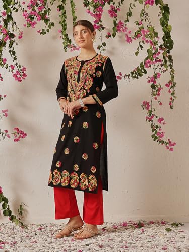 Image of ADA Women's Cotton Straight Kurta, XXS (Black, 2XS18804)