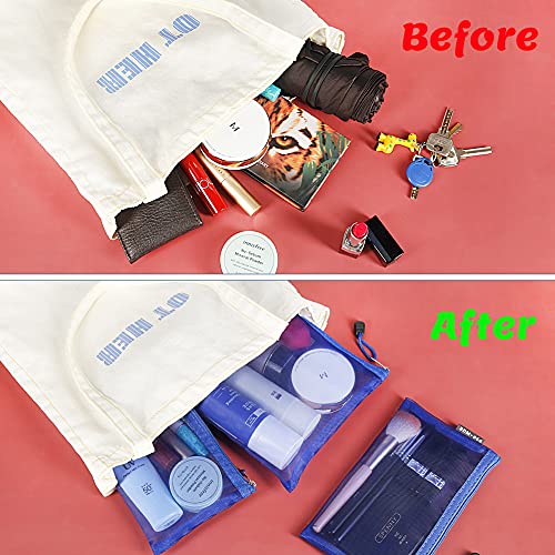 GINOYA Mesh Toiletry Bags, 6pcs Nylon Makeup Pouches with Zipper for Cosmetic Home Office Purse Diaper Bag (Blue) - Image 4