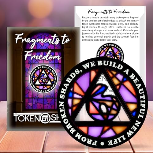 Image of Stained Glass 6 Year AA Chip Sobriety Coin Medallion, Fragments to Freedom Alcoholics Anonymous Addiction Recovery Anniversary Token, Inspirational Sober Gifts for Men and Women by the Token Shop