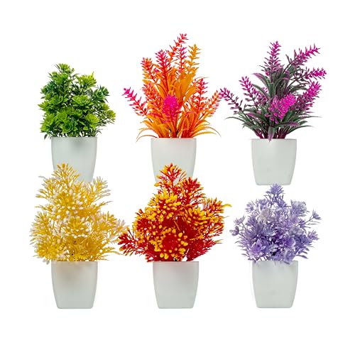 Image of JH Gallery Artificial Flower with Pot - Small Potted Faux Plants for Home Decor and Office Decor - Realistic Floral Decor, Perfect Home Decoration Items for Every Occasion. (Pack of 6)