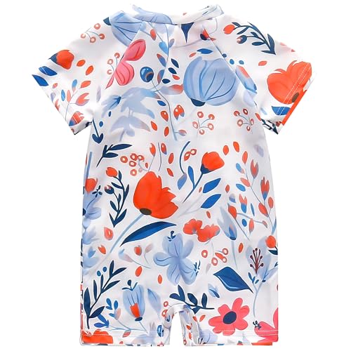 AIWUHE Toddler Girls Swimsuit One Piece Rash Guard Swimwear Short Sleeve Zipper Bathing Suit UPF 50+ Sunsuit 6 Months-3 Years2