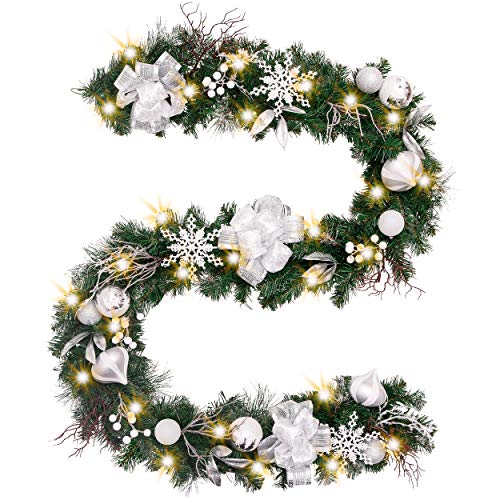 Valery Madelyn Pre-Lit 9 Feet/106 Inch Frozen Winter Silver White Christmas Garland