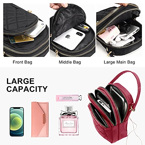 Image of Small Crossbody Phone Bag for Women Quilted Purse Nylon Cell Phone Cross Body Wallet iphone Handbag, Red