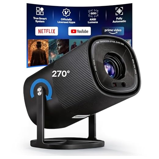【Built-in Officially-Licensed Apps & 500 ANSI Lumens & Full Automatic】BoldEver 2026 Upgraded Mini Smart Projector with WiFi 6 and Bluetooth, 270° Adjustable Stand, Movie Projector Indoors Outdoors