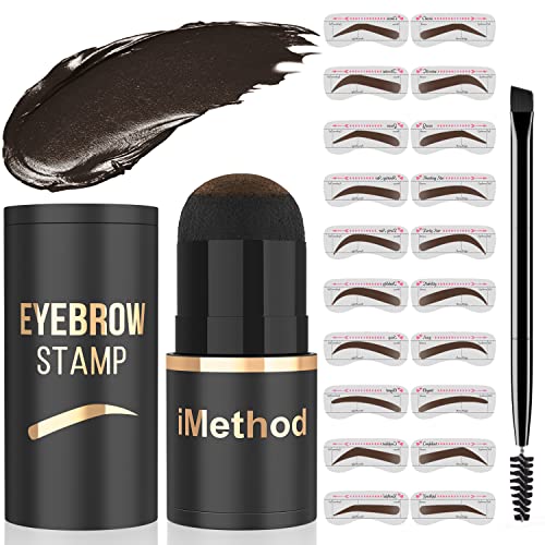 iMethod Eyebrow Stamp and Eyebrow Stencil Kit - Eyebrow Stamping Kit for Perfect Eyebrow Makeup, Eyebrow Pomade, 20 Eye brow Shaping Kit, Easy to Use, Long-lasting, Dark Brown