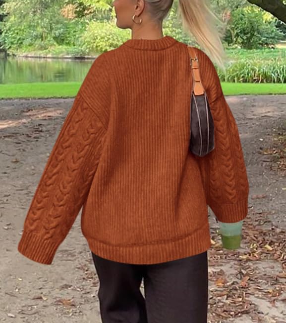 Okiwam Women's Oversized Sweaters Crewneck Cable Knit Pullover Casual Loose Fall Outfits Fashion Clothes 2025