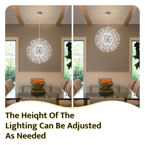 Qamra Modern Crystal Chandeliers, Chrome Firework Dandelion Sputnik Chandelier Light Fixture Pendant Lighting for Dining Room, Bedroom, Kitchen, Living Room(12-Light, Chrome) by Qamra - Image 4