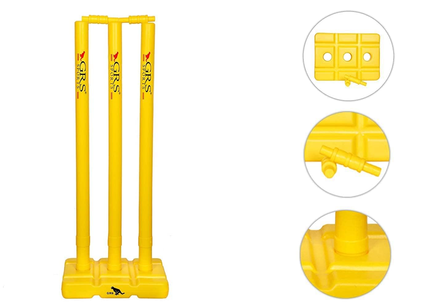 GRS India Best Heavy Plastic Cricket Stumps Set - 4 Stumps + 2 Bails + 2 Stand (Yellow)(Plastic Wicket Set) - Image 4 thumbnail