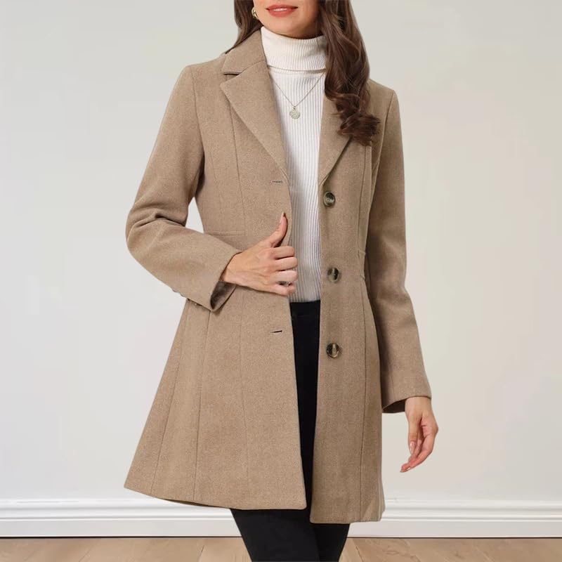 Generico Cappotto Di Lana per Donna Invernale Soprabito con Revers A Tacca Soprabito Monopetto In Lana Di Media Lunghezza Elegante Trench Invernale Da Donna Caldo Capospalla