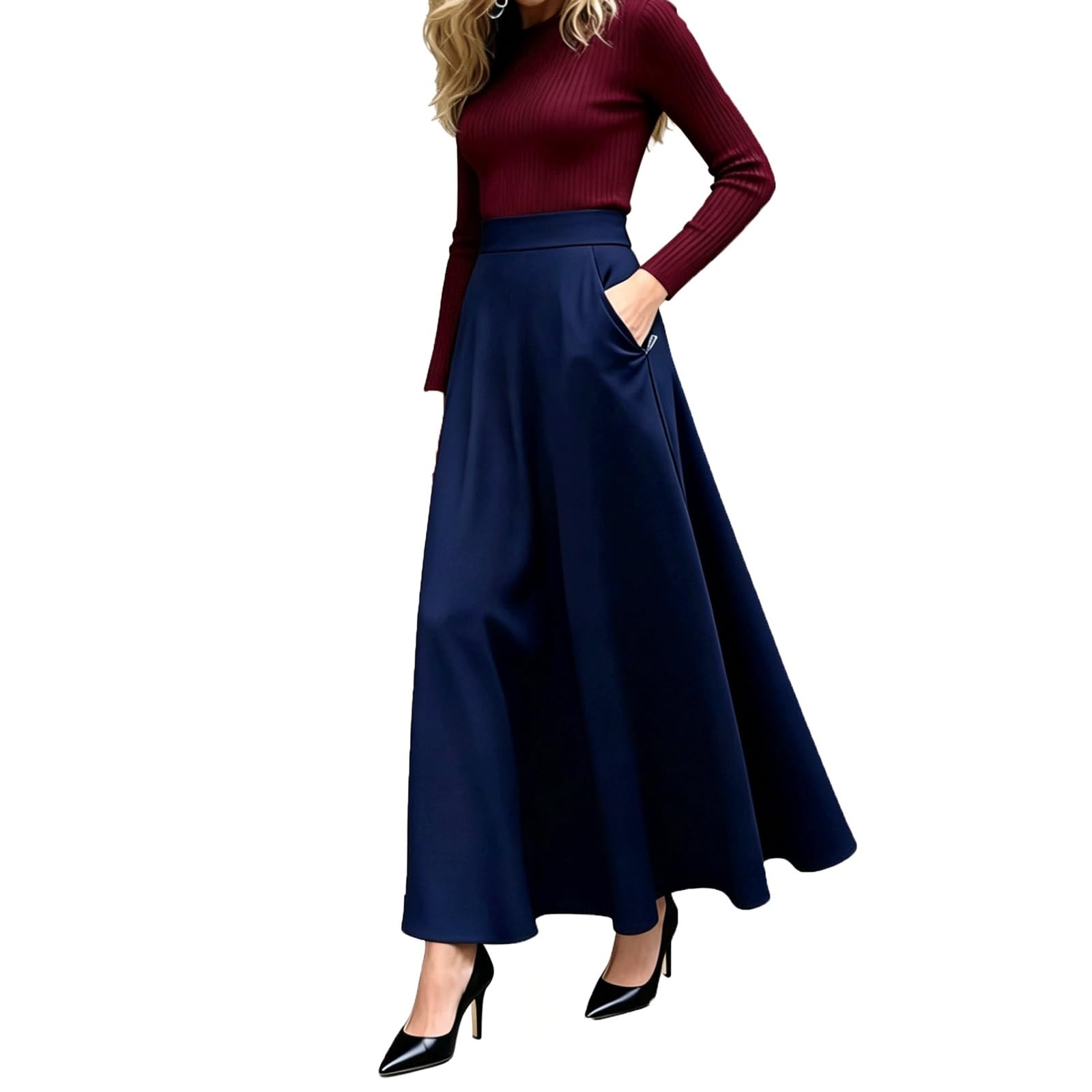 DUddTTW Fashion Women's Maxi Skirts Plus Size Midi Long Skirt Elegant Clothing(Tibetan blue,Lagre)