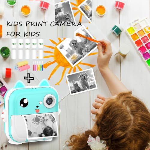 Image of CADDLE & TOES Instant Print Camera for Kids - 1080P HD, 48MP, SD Card, Bluetooth, Free App, 3 Rolls Print Paper, Stickers, Fun Filters, Gift for Kids (Blue with Printer ROLL Set)
