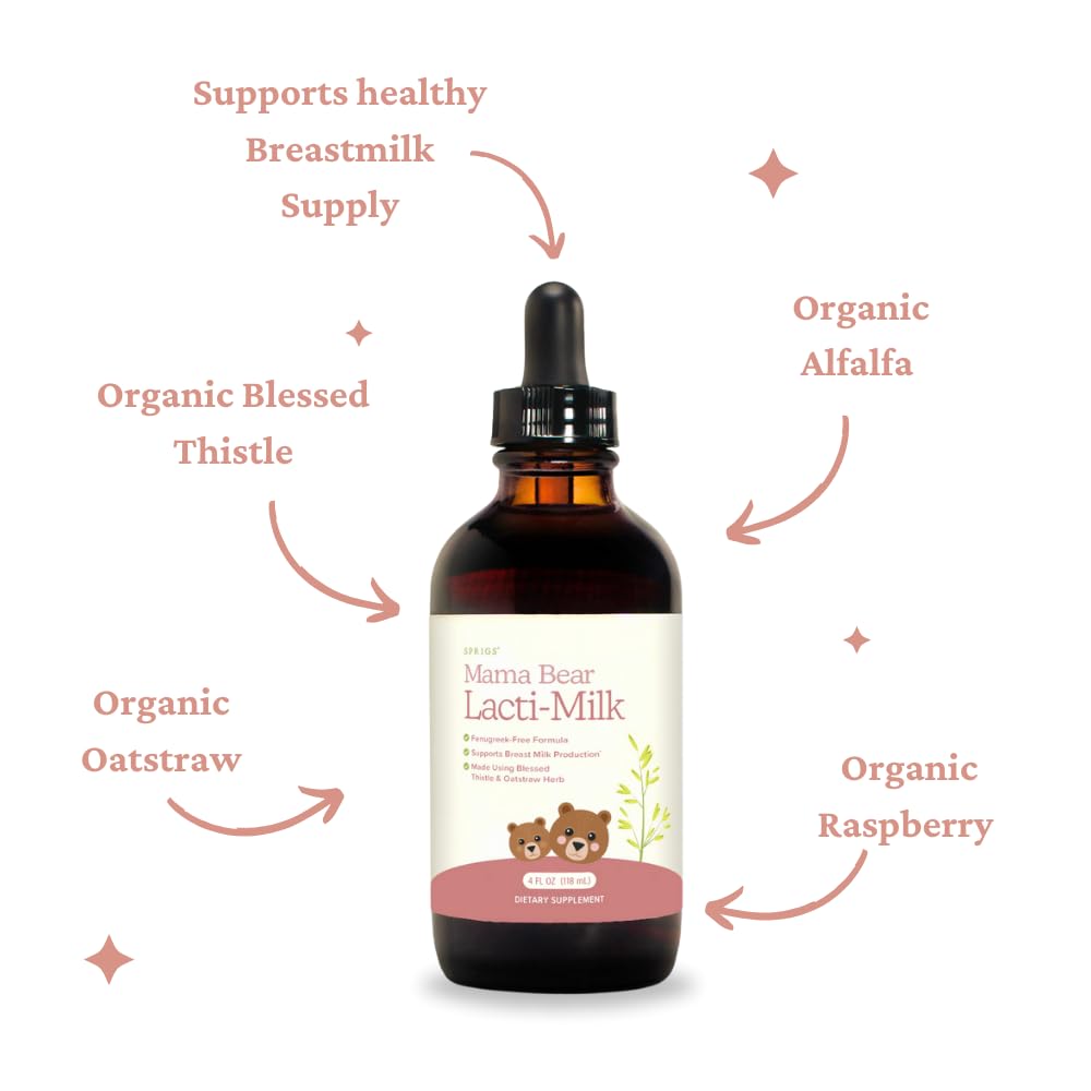 SPRIGS Lactation Supplement for Breastfeeding Mothers, Fenugreek Free Breast Milk Supply Support | Organic Herbal Drops with Blessed Thistle, Oatstraw & Nettle | Liquid Galactagogue Formula