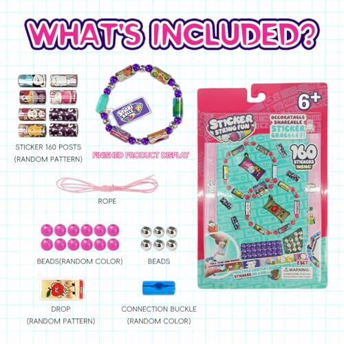 Image of PATPATDIY Sticker Rolls Bracelet for Girls 160Pcs Cartoon Stickers Included, DIY Sticker Bracelet Making Kit with Spacer Beads & Charms, Stickers Bracelet Making Kit, Children's Day Gift,Multi Color