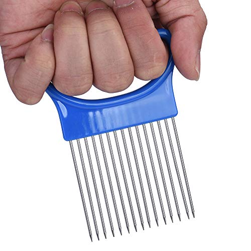 Food Slice Assistant Onion Holder Slicer, kitchen Gadgets kitchen Utensil Holder - Stainless Steel Vegetable Holder Tomato Slicer Meat Slicer, Cutting Kitchen Gadget Onion Peeler (Blue) - Thumbnail 6