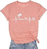 Beach Heartbeat T Shirt for Women Love Heart Graphic Tees Print Shirts Short Sleeve Casual Summer Va