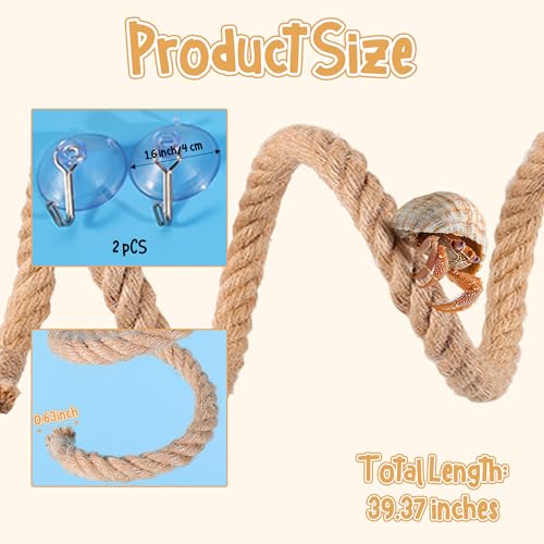 Image of Hermit Crab Climbing Toys, Bendable Hermit Crab Climbing Rope Ladder with 2 Suction Cup, Hermit Crab Supplies, Reptile Vines Toys Habitat Decor for Geckos Lizards Snakes Tree Frogs (39.4 inch)