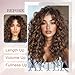 AISI BEAUTY Bouncy Curly Hair Extensions, 4PCS Synthetic Clip in Hair Extensions for Women, Natural Looking & Easy to Wear(16inch Balayage Dark Brown to Chestnut)