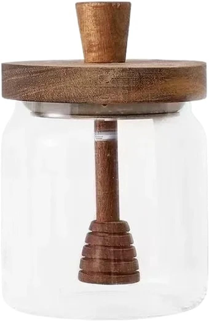500ML High Borosilicate Glass Sealed Tank Honey Jar with Wooden Lid Mixing Rod Wood Dip Sticks Transparent Home