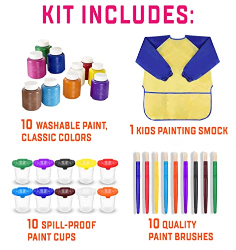 The Mega Deals 0650079524527 Washable Kids Paint 10 Colors, 10 No Spill Paint Cups For Kids With Lids, 10 Paint Brush Set thumb #1
